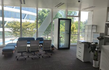 acoustic silent booth Assembled acoustic silence booth installed in modern home office for focused work and recording